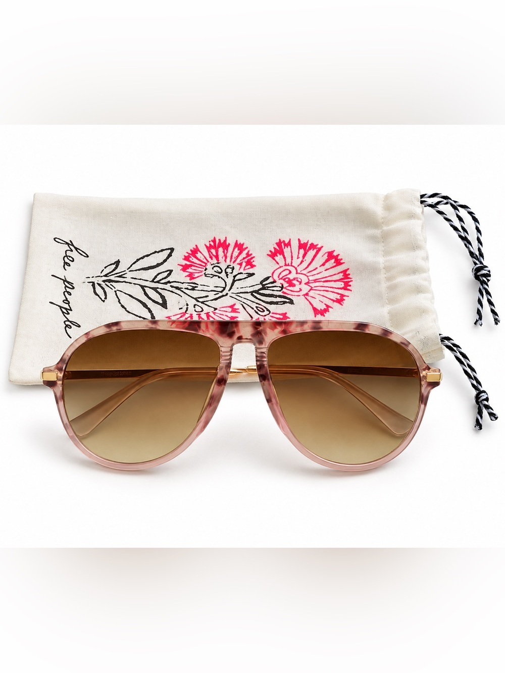 Free People Pink Aviator Sunglasses Gold Tone Gradient Lenses